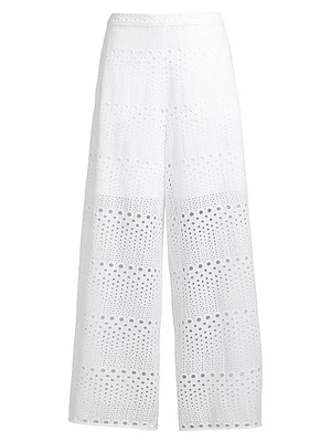 Cotton Eyelet Wide-Leg Pants