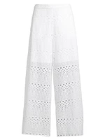 Cotton Eyelet Wide-Leg Pants