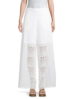 Cotton Eyelet Wide-Leg Pants