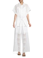 Cotton Eyelet Wide-Leg Pants