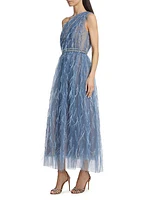 Feathered One-Shoulder Cocktail Maxi Dress