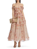 Floral Off-The-Shoulder Cocktail Maxi Dress