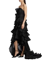 Ruffled Silk Strapless Gown