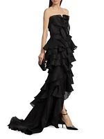 Ruffled Silk Strapless Gown