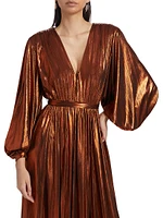 Zoe Metallic Blouson-Sleeve Gown