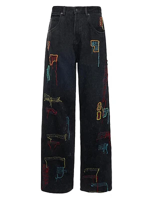 Embroidered Oversized Denim Pants