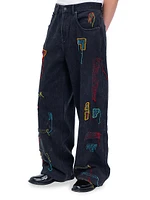 Embroidered Oversized Denim Pants