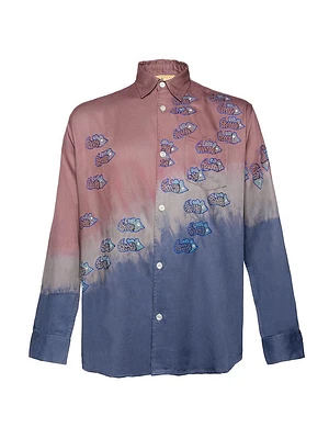 Block-Dye Embroidered Button-Front Shirt