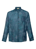 Floral-Embroidered Button-Front Shirt