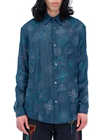 Floral-Embroidered Button-Front Shirt