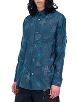 Floral-Embroidered Button-Front Shirt