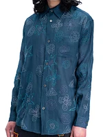 Floral-Embroidered Button-Front Shirt