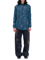 Floral-Embroidered Button-Front Shirt