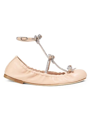 Triple Bow Crystal-Embellished Ballet Flats