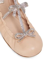 Triple Bow Crystal-Embellished Ballet Flats