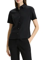 Short-Sleeve Crepe Button-Front Blouse