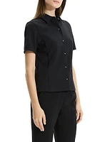 Short-Sleeve Crepe Button-Front Blouse