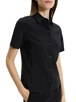 Short-Sleeve Crepe Button-Front Blouse