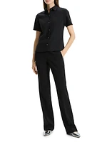 Short-Sleeve Crepe Button-Front Blouse