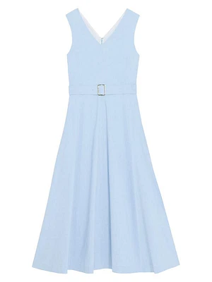 Belted Linen-Blend Midi-Dress