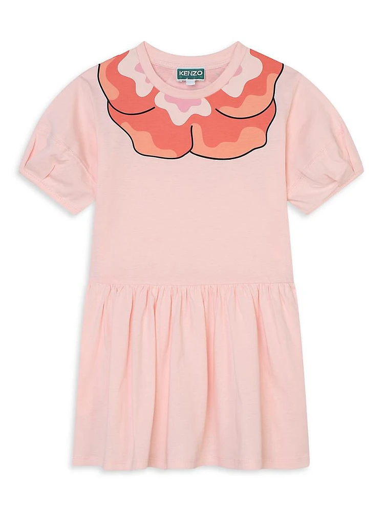 Little Girl's & Flower Puff-Sleeve T-Shirt Dress