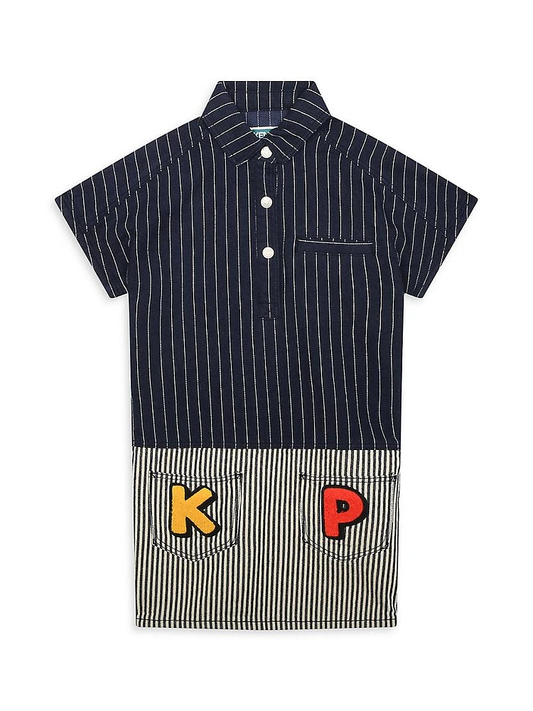 Little Girl's & Logo Striped Shirtdress