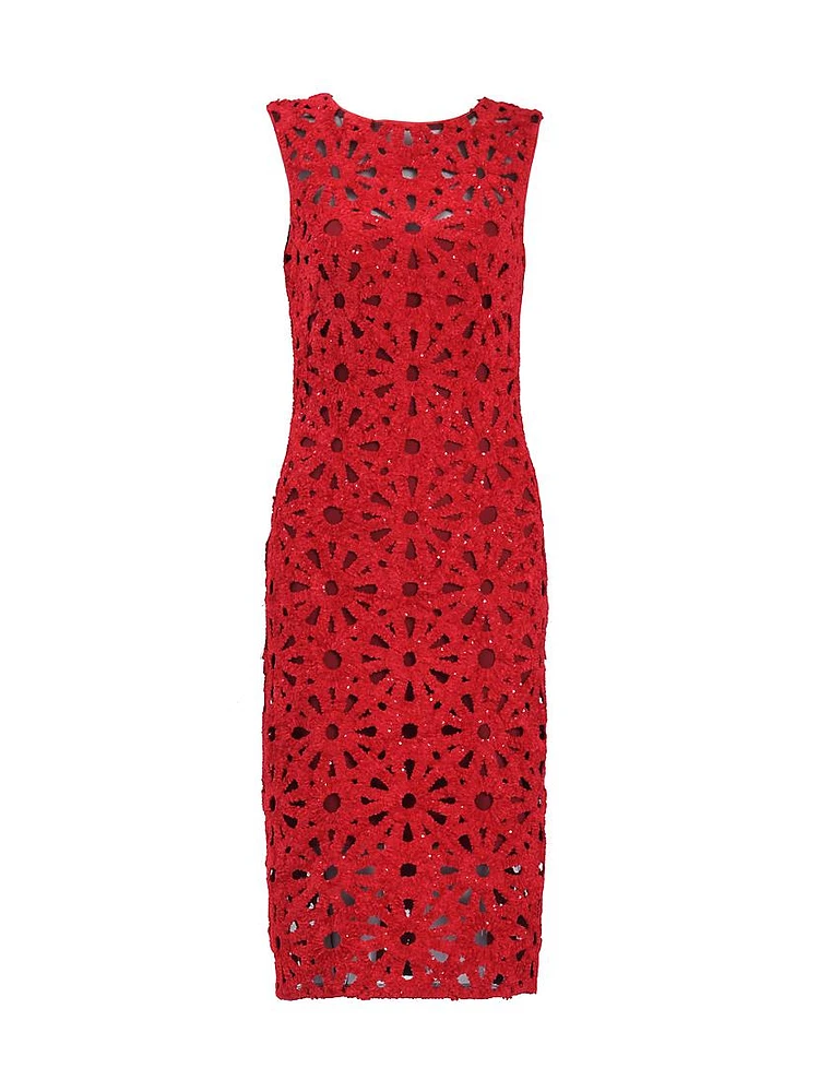 Floral Chenille Sleeveless Midi-Dress