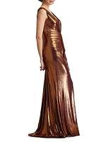 Metallic Jersey Draped Gown