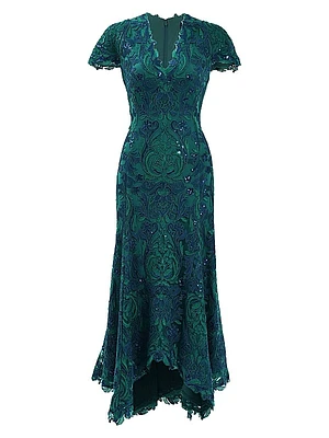 Embroidered Sequined Cocktail Dress