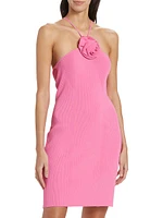 Savina Rib-Knit Rosette Minidress