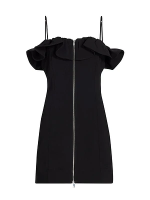 Crepe Flounce Zip Minidress