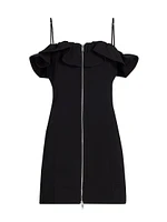 Crepe Flounce Zip Minidress