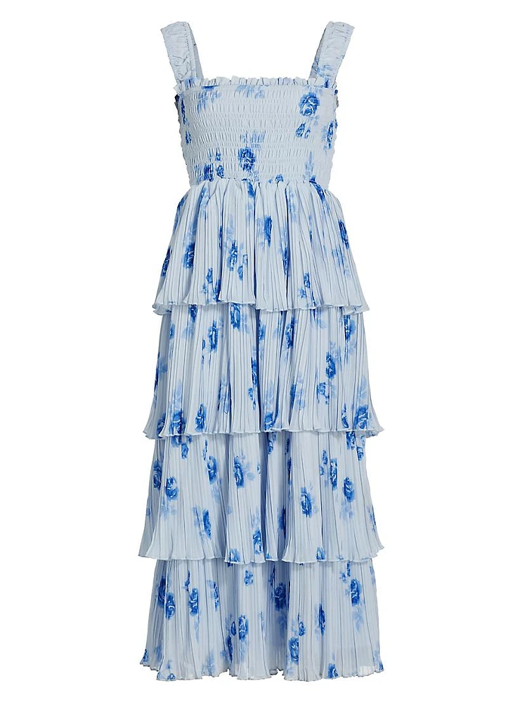 Floral Pleated Georgette Midi-Dress