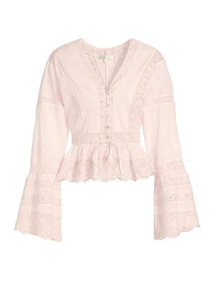 Mindy Lace-Trimmed Bell-Sleeve Blouse