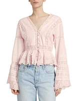 Mindy Lace-Trimmed Bell-Sleeve Blouse