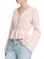 Mindy Lace-Trimmed Bell-Sleeve Blouse