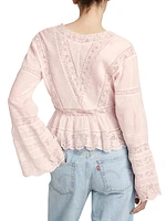 Mindy Lace-Trimmed Bell-Sleeve Blouse