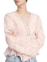 Mindy Lace-Trimmed Bell-Sleeve Blouse