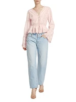 Mindy Lace-Trimmed Bell-Sleeve Blouse