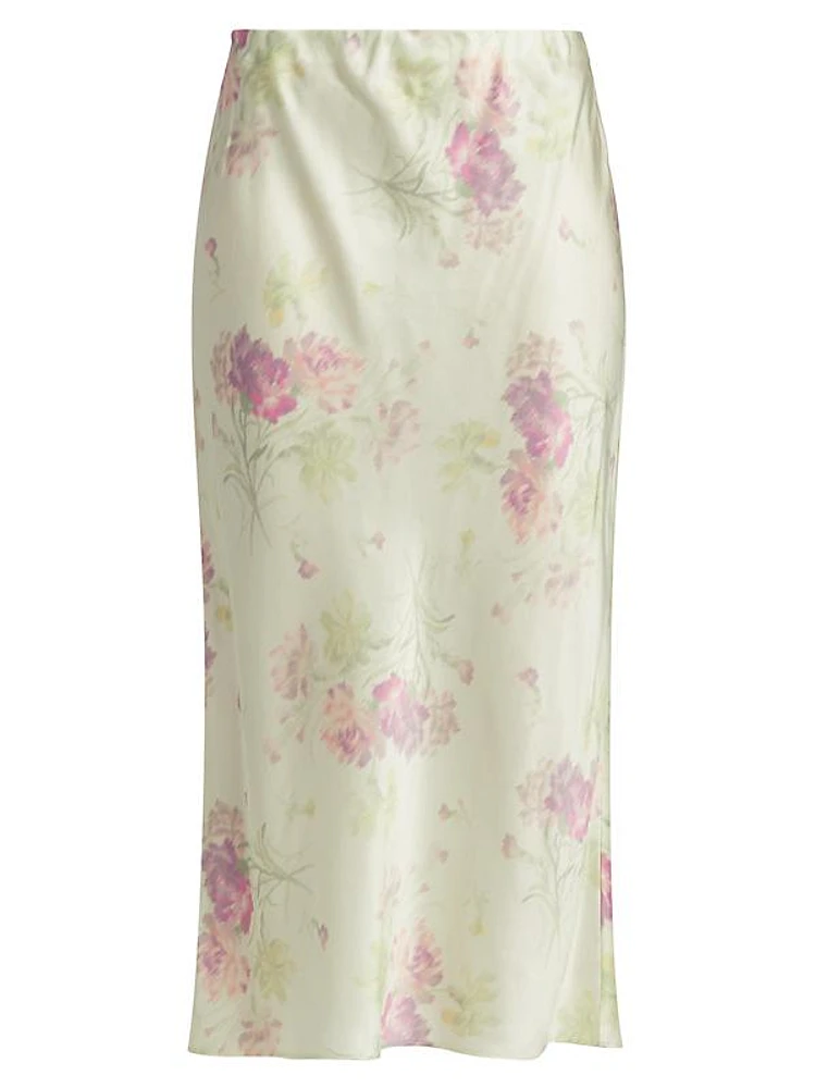 Castle Floral Satin Midi-Skirt