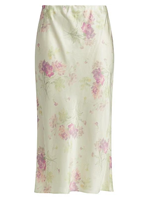 Castle Floral Satin Midi-Skirt