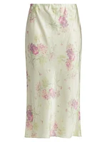 Castle Floral Satin Midi-Skirt