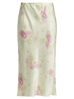 Castle Floral Satin Midi-Skirt