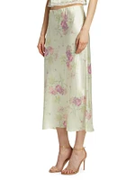 Castle Floral Satin Midi-Skirt