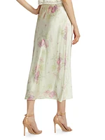 Castle Floral Satin Midi-Skirt