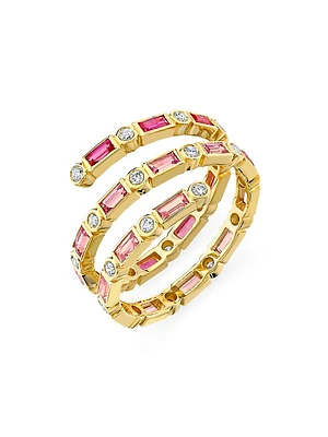 Under The Sea 14K Yellow Gold, Pink Sapphire & 0.31 TCW Diamond Coil Ring