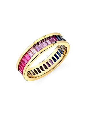 Under The Sea 14K Yellow Gold, Pink Sapphire & Amethyst Eternity Ring