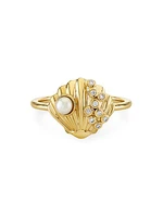 Under The Sea Clam Shell 14K Yellow Gold, Freshwater Pearl & 0.05 TCW Diamond Ring