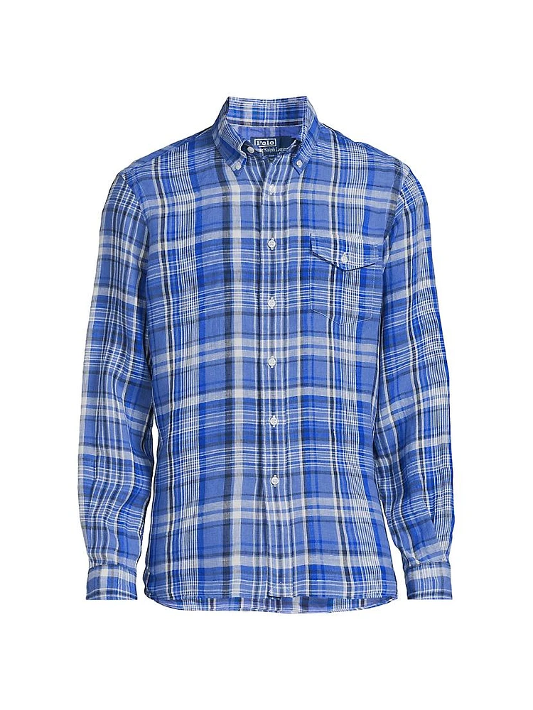 Plaid Long-Sleeve Linen Sport Shirt