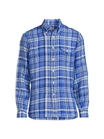 Plaid Long-Sleeve Linen Sport Shirt